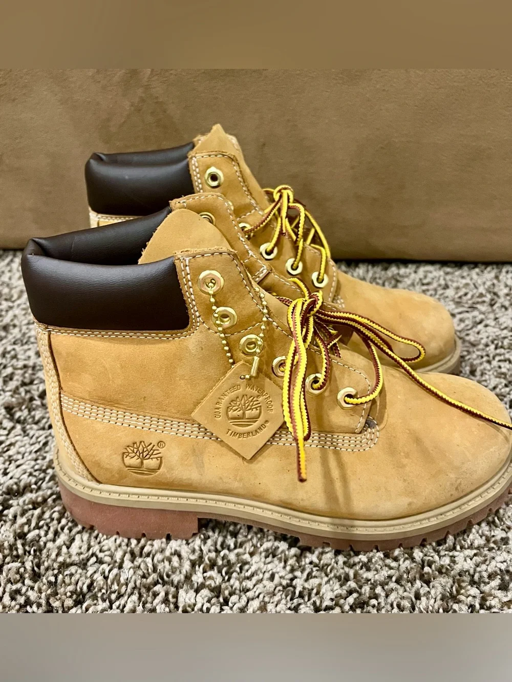 Timberland 6-Inch Premium Waterproof Boots Wheat Boys Size 3 Nubuck 12709